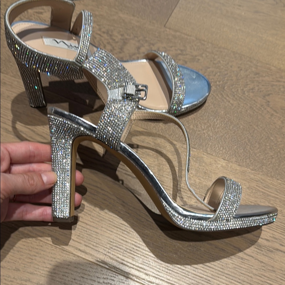 Nina Silver Glamorous Heels with Rhinestone Embellishments